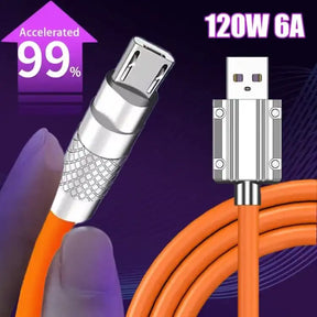 120W 6A Fast Charging Liquid Silicon Cable Original For Type C/Micro USB/iOS Mobile Game For Xiaomi Samsung Huawei